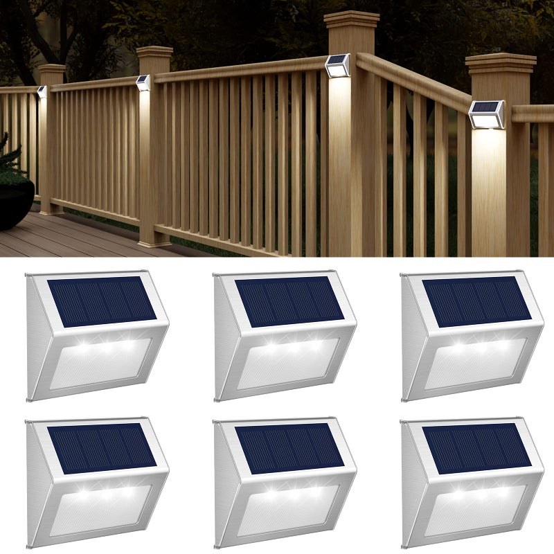 JSOT Outdoor Solar Lights - Solar Powered Deck Lights Waterproof Light for Fence Post Light Outside for Backyard Patio Stair Wall Lighting, 3LED Cool Light 6 Pack - Image 1
